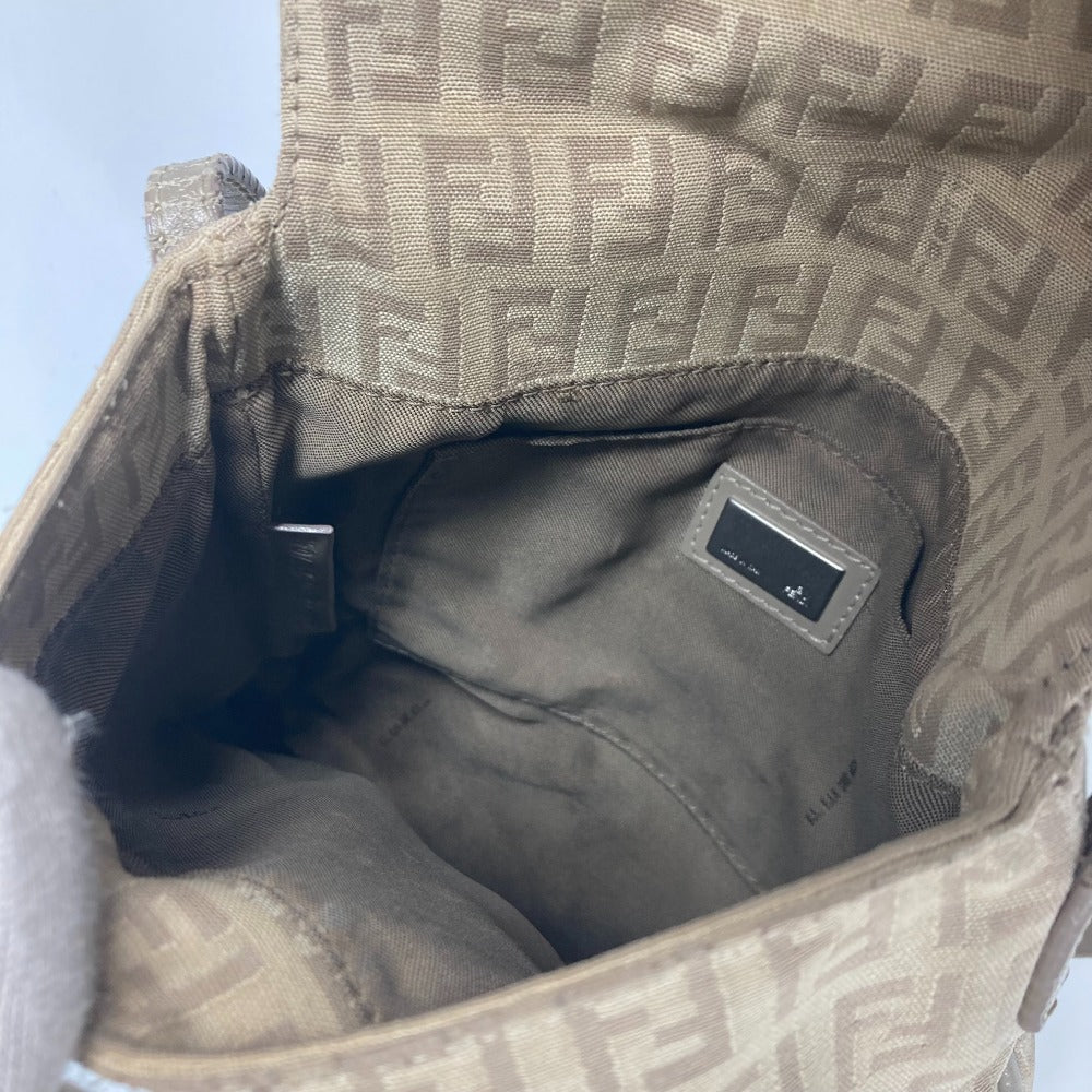 FENDI Shoulder Bag 8BT075 Leather / canvas beige flap logo Zucchino Women Used Authentic