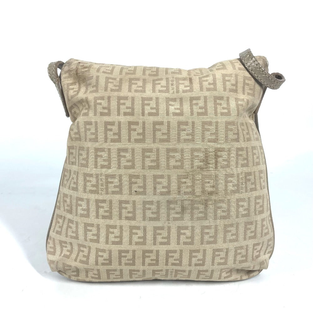 FENDI Shoulder Bag 8BT075 Leather / canvas beige flap logo Zucchino Women Used Authentic