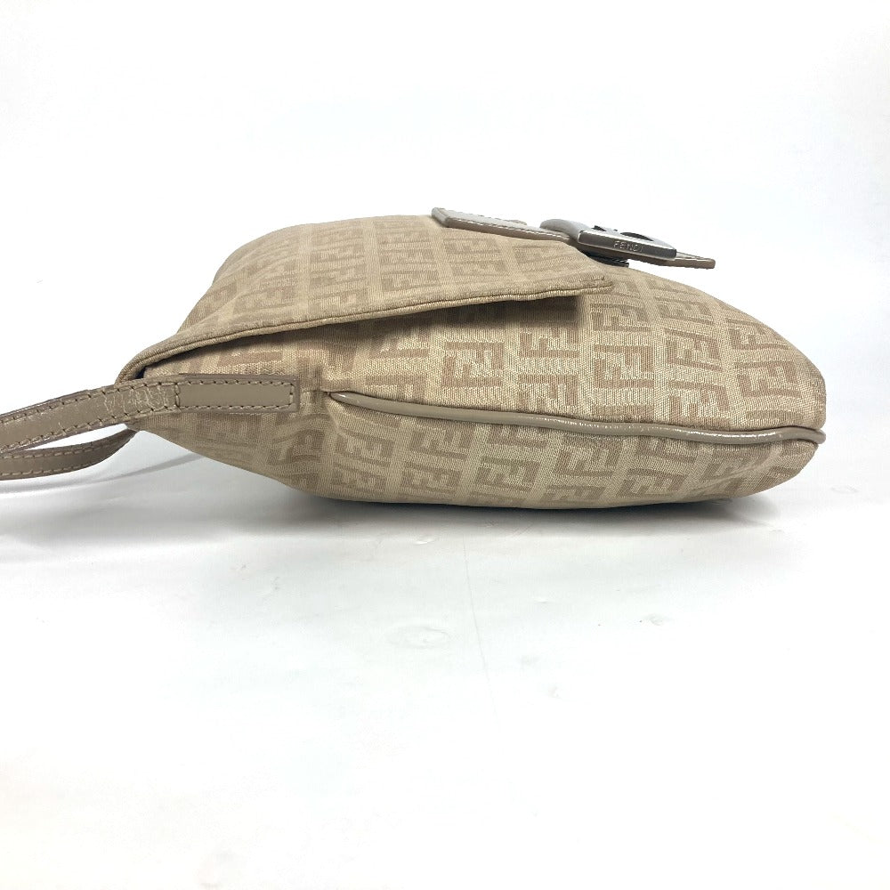 FENDI Shoulder Bag 8BT075 Leather / canvas beige flap logo Zucchino Women Used Authentic