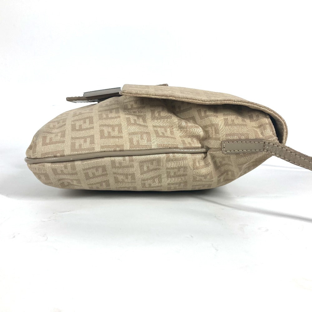 FENDI Shoulder Bag 8BT075 Leather / canvas beige flap logo Zucchino Women Used Authentic