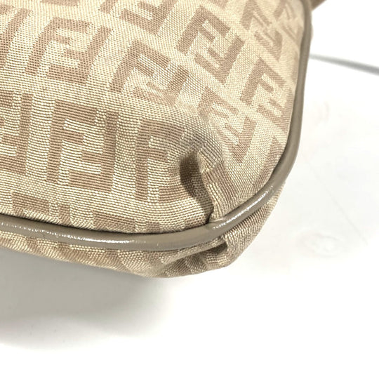 FENDI Shoulder Bag 8BT075 Leather / canvas beige flap logo Zucchino Women Used Authentic