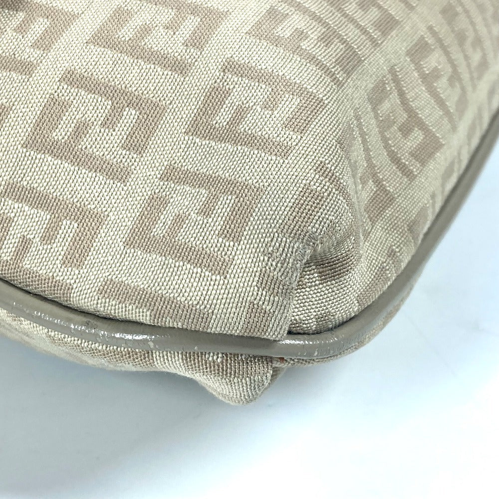 FENDI Shoulder Bag 8BT075 Leather / canvas beige flap logo Zucchino Women Used Authentic