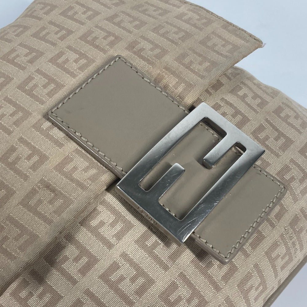 FENDI Shoulder Bag 8BT075 Leather / canvas beige flap logo Zucchino Women Used Authentic