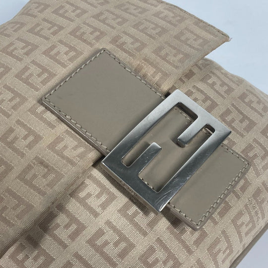 FENDI Shoulder Bag 8BT075 Leather / canvas beige flap logo Zucchino Women Used Authentic