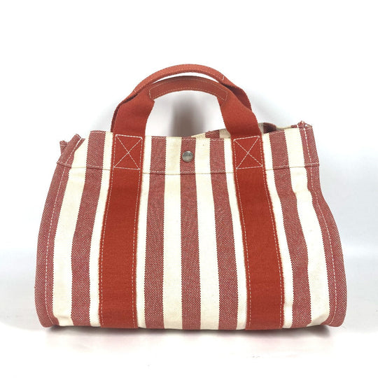 HERMES Tote Bag canvas Red stripe Cannes PM Women Used Authentic