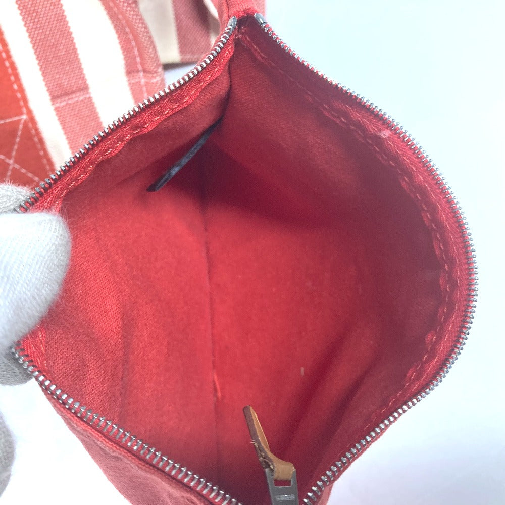 HERMES Tote Bag canvas Red stripe Cannes PM Women Used Authentic