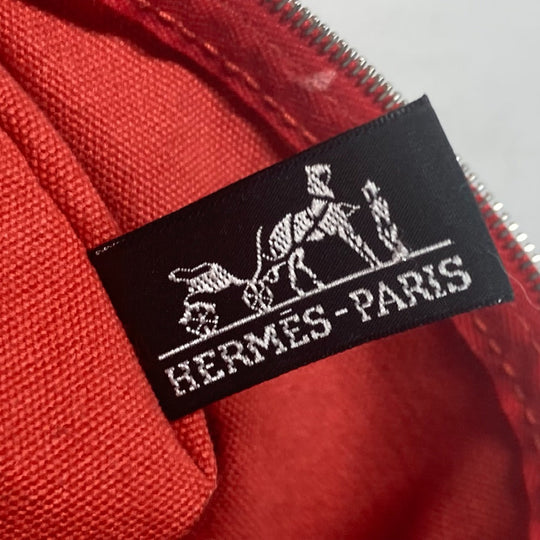 HERMES Tote Bag canvas Red stripe Cannes PM Women Used Authentic