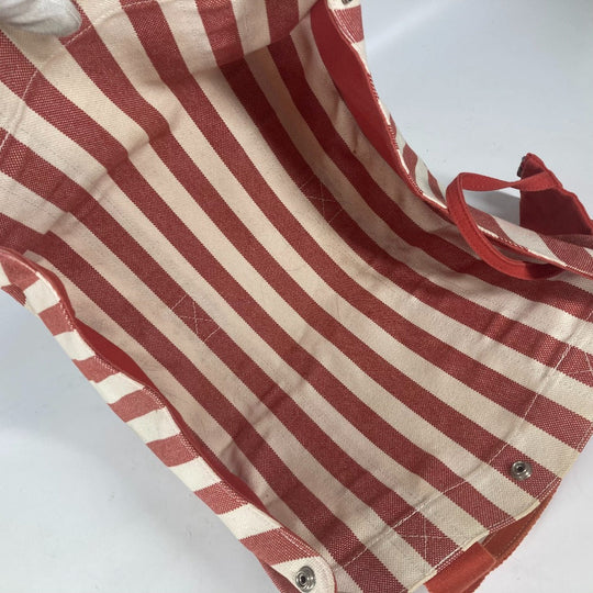 HERMES Tote Bag canvas Red stripe Cannes PM Women Used Authentic