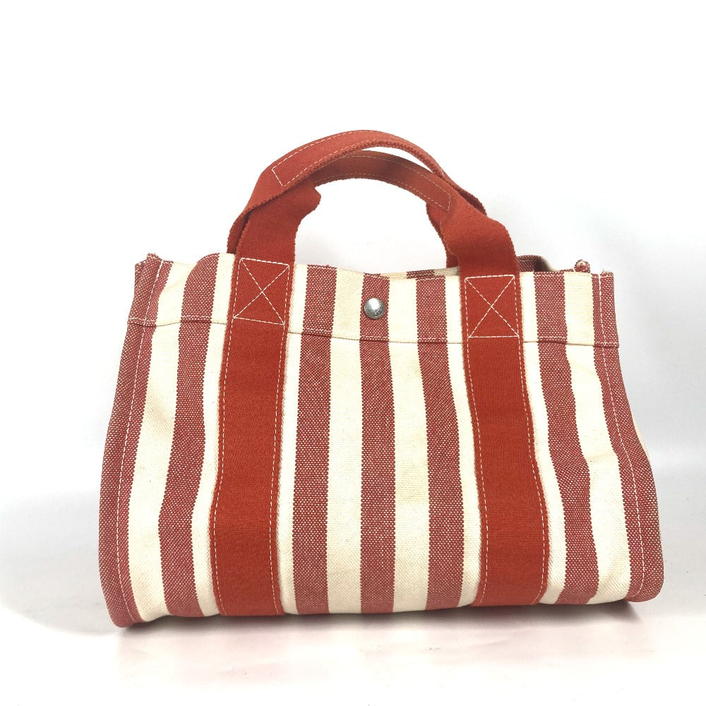 HERMES Tote Bag canvas Red stripe Cannes PM Women Used Authentic