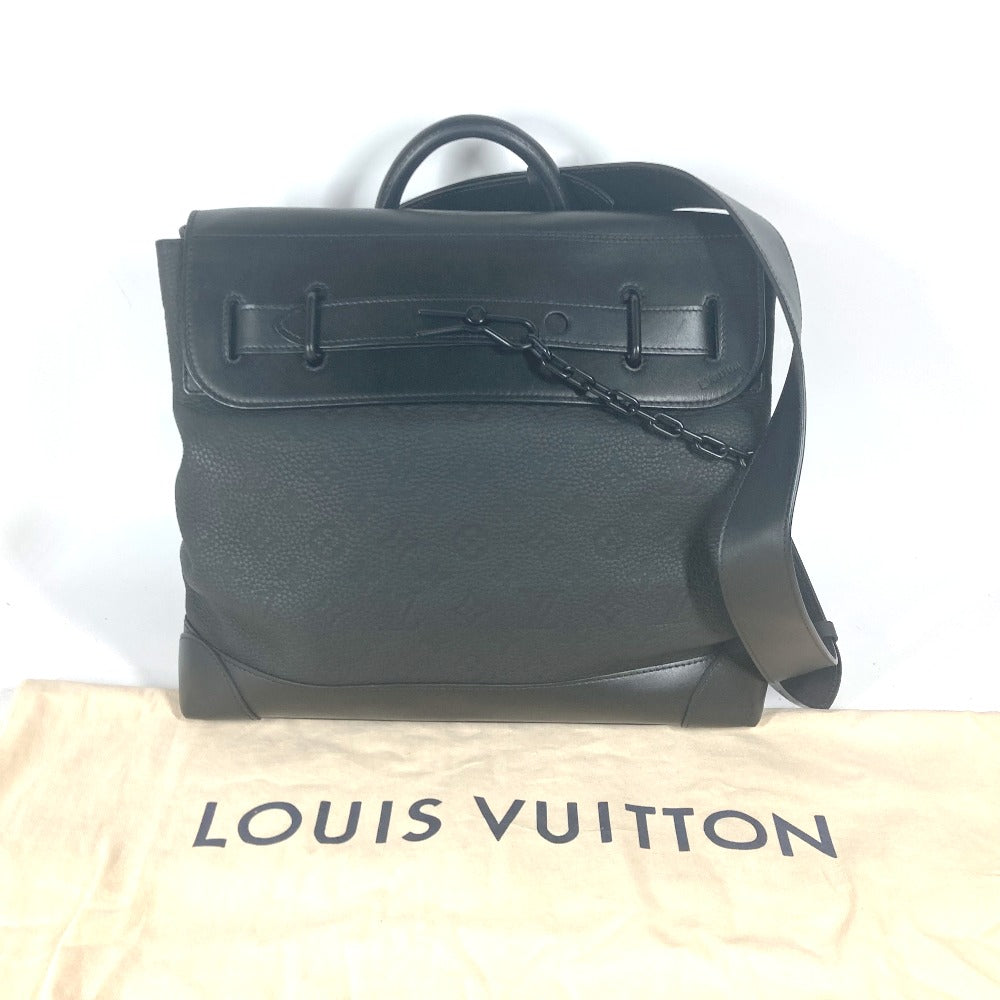 LOUIS VUITTON Shoulder Bag M55701 Taurillon Clemence Leather black Monogram Steamer PM mens Used Authentic