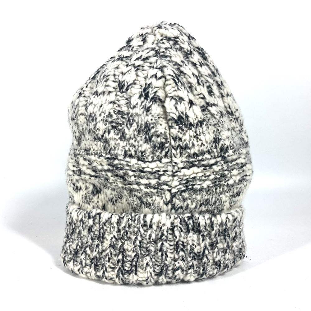 CHANEL Knit hat Wool / cashmere black Rhinestone Women Used Authentic