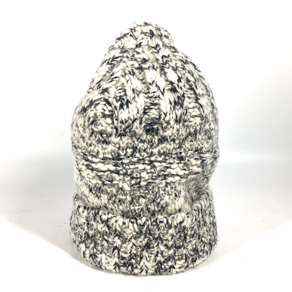 CHANEL Knit hat Wool / cashmere black Rhinestone Women Used Authentic