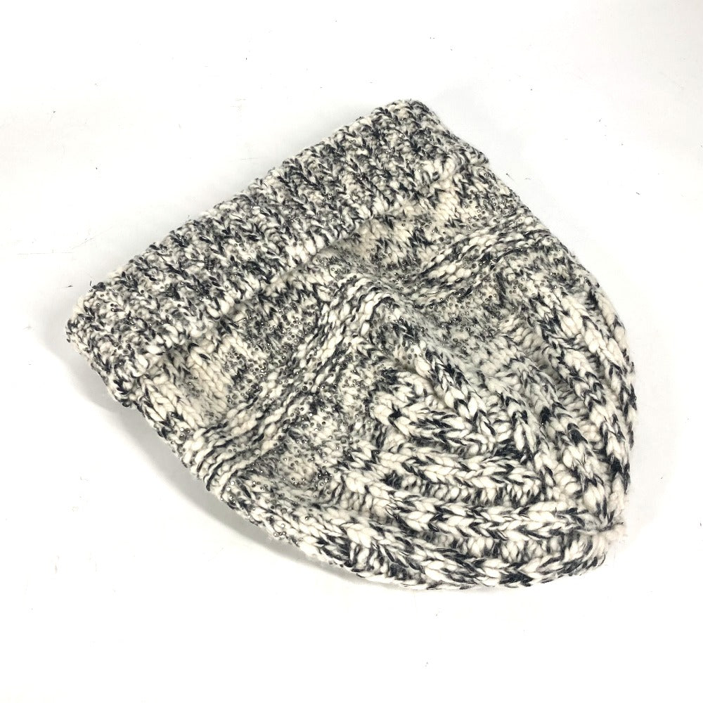 CHANEL Knit hat Wool / cashmere black Rhinestone Women Used Authentic
