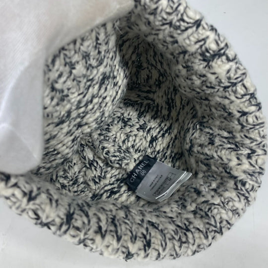 CHANEL Knit hat Wool / cashmere black Rhinestone Women Used Authentic