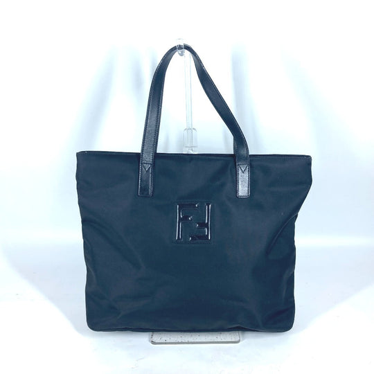 FENDI Shoulder Bag Leather / nylon black vintage FF logo Women Used Authentic