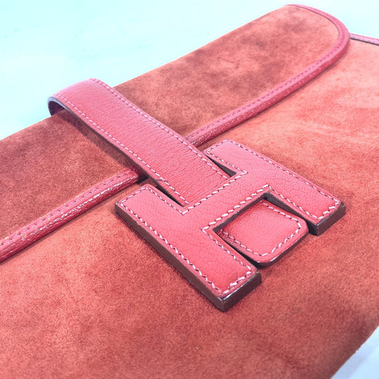 HERMES Clutch bag , Dopris Red Bag H logo Jige Elan Women Used Authentic