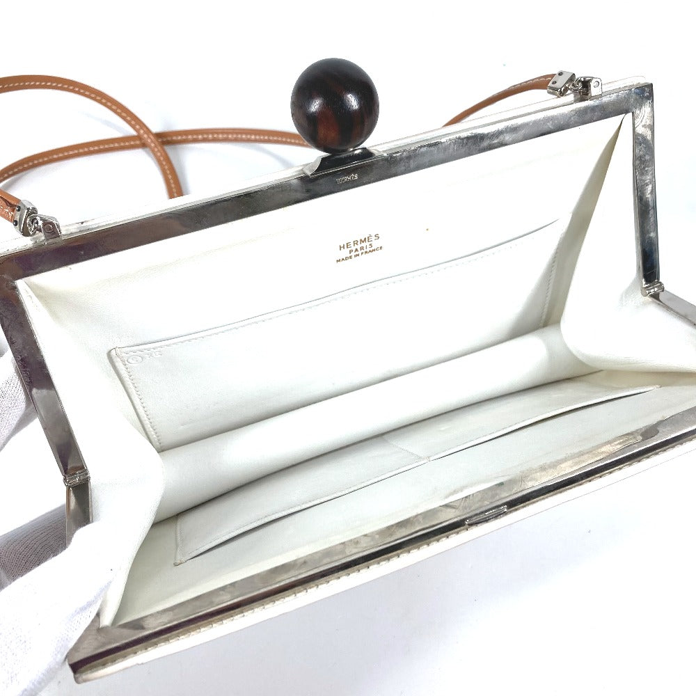 HERMES Shoulder Bag Leather, Wood white Suck Amaris Women Used Authentic