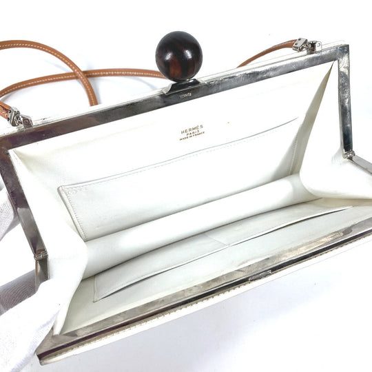 HERMES Shoulder Bag Leather, Wood white Suck Amaris Women Used Authentic