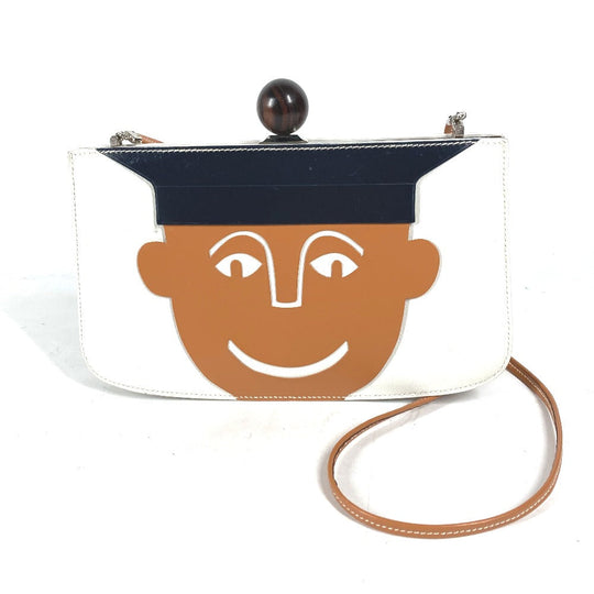 HERMES Shoulder Bag Leather, Wood white Suck Amaris Women Used Authentic