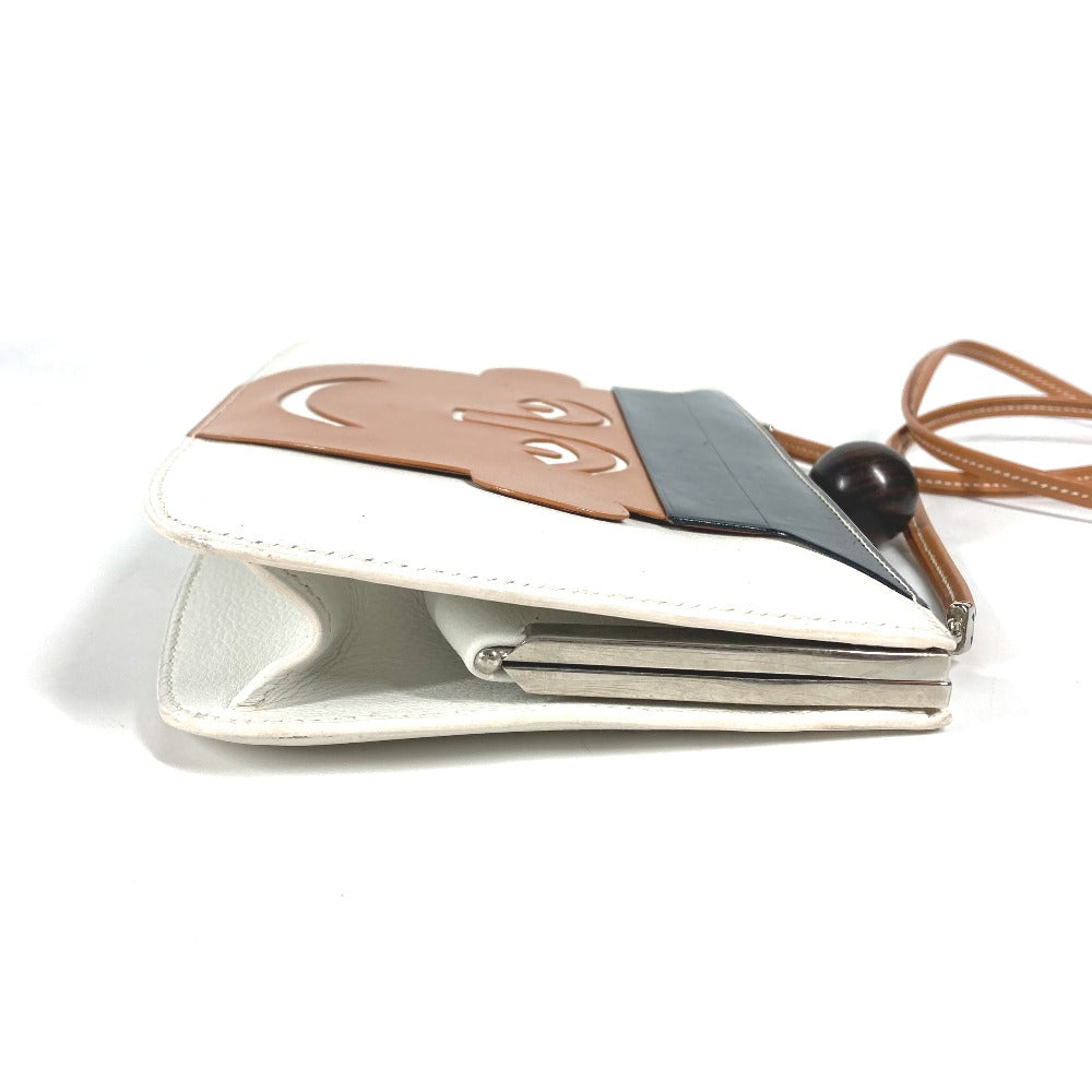 HERMES Shoulder Bag Leather, Wood white Suck Amaris Women Used Authentic