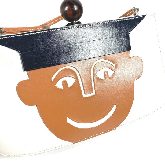 HERMES Shoulder Bag Leather, Wood white Suck Amaris Women Used Authentic