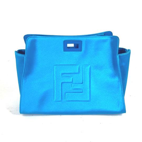 FENDI Handbag 7AR717 Satin blue FF logo Peekaboo Defender Bag Cover Women Used Authentic