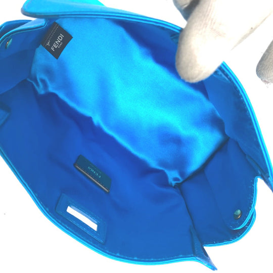 FENDI Handbag 7AR717 Satin blue FF logo Peekaboo Defender Bag Cover Women Used Authentic