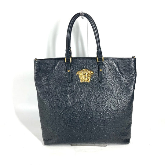 VERSACE Handbag leather black logo Medusa unisex(Unisex) Used Authentic