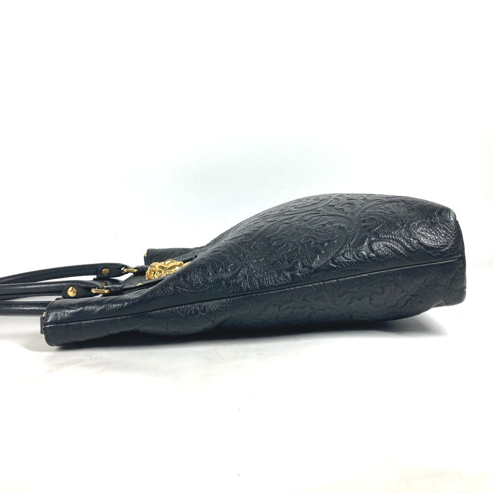 VERSACE Handbag leather black logo Medusa unisex(Unisex) Used Authentic