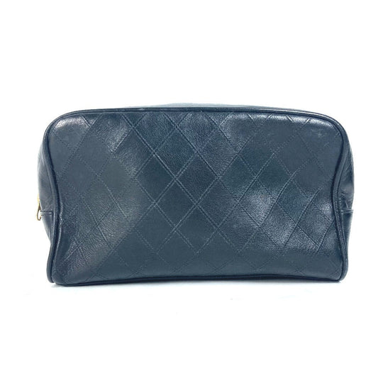 CHANEL Pouch leather black vintage Bicolole