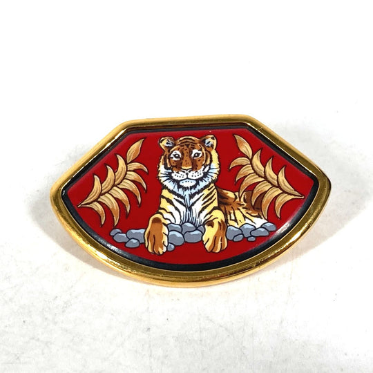 HERMES Brooch metal Red Emile Tiger Tiger Women Used Authentic