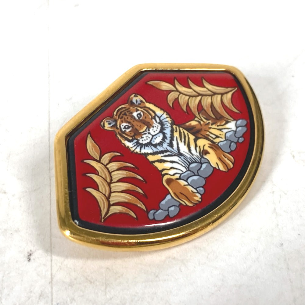 HERMES Brooch metal Red Emile Tiger Tiger Women Used Authentic