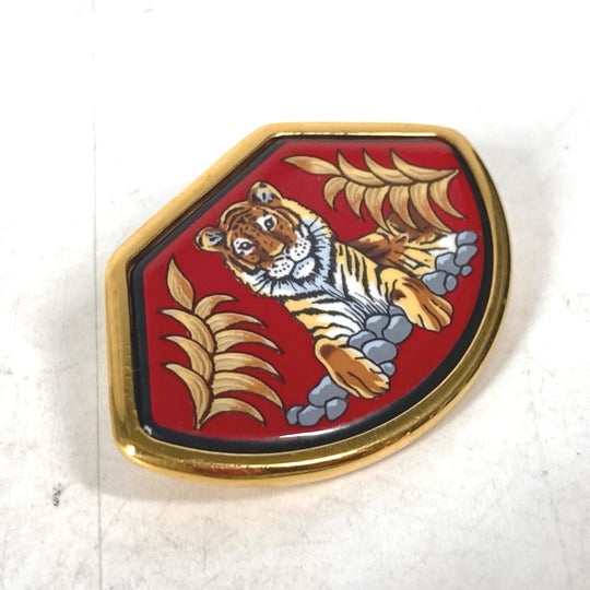 HERMES Brooch metal Red Emile Tiger Tiger Women Used Authentic