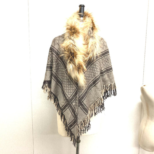 GUCCI Stall Wool, Silk, Fox beige GG with fur Women Used Authentic