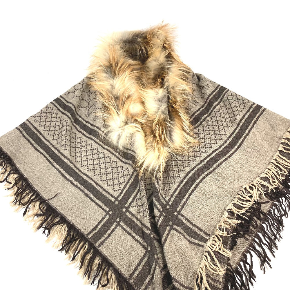 GUCCI Stall Wool, Silk, Fox beige GG with fur Women Used Authentic