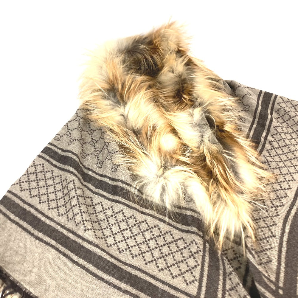 GUCCI Stall Wool, Silk, Fox beige GG with fur Women Used Authentic
