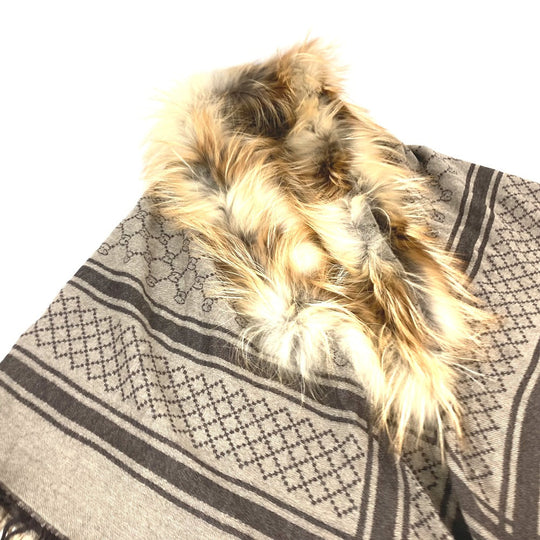 GUCCI Stall Wool, Silk, Fox beige GG with fur Women Used Authentic