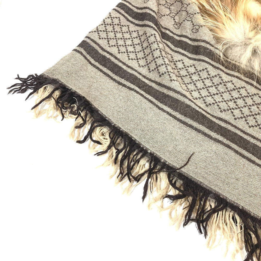 GUCCI Stall Wool, Silk, Fox beige GG with fur Women Used Authentic