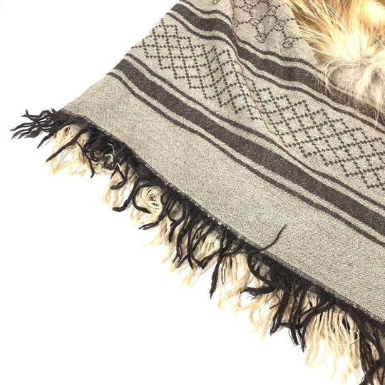 GUCCI Stall Wool, Silk, Fox beige GG with fur Women Used Authentic