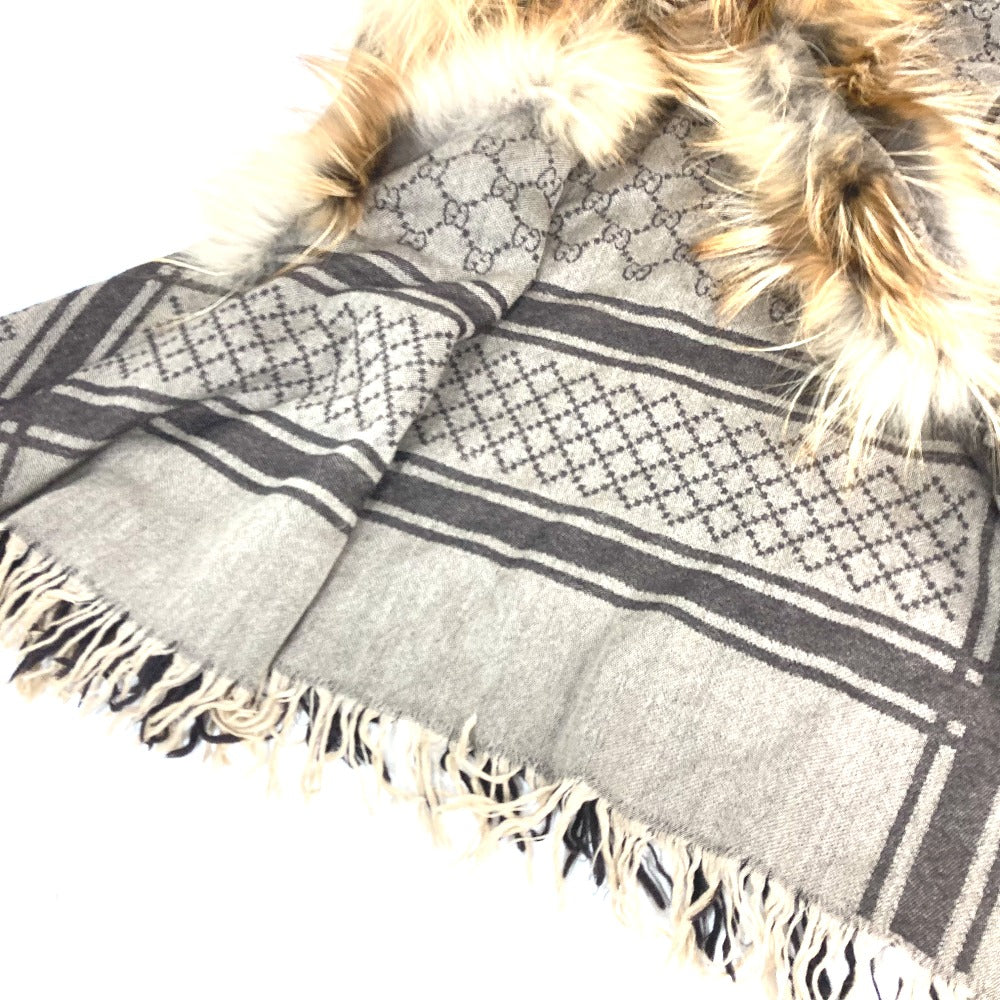GUCCI Stall Wool, Silk, Fox beige GG with fur Women Used Authentic