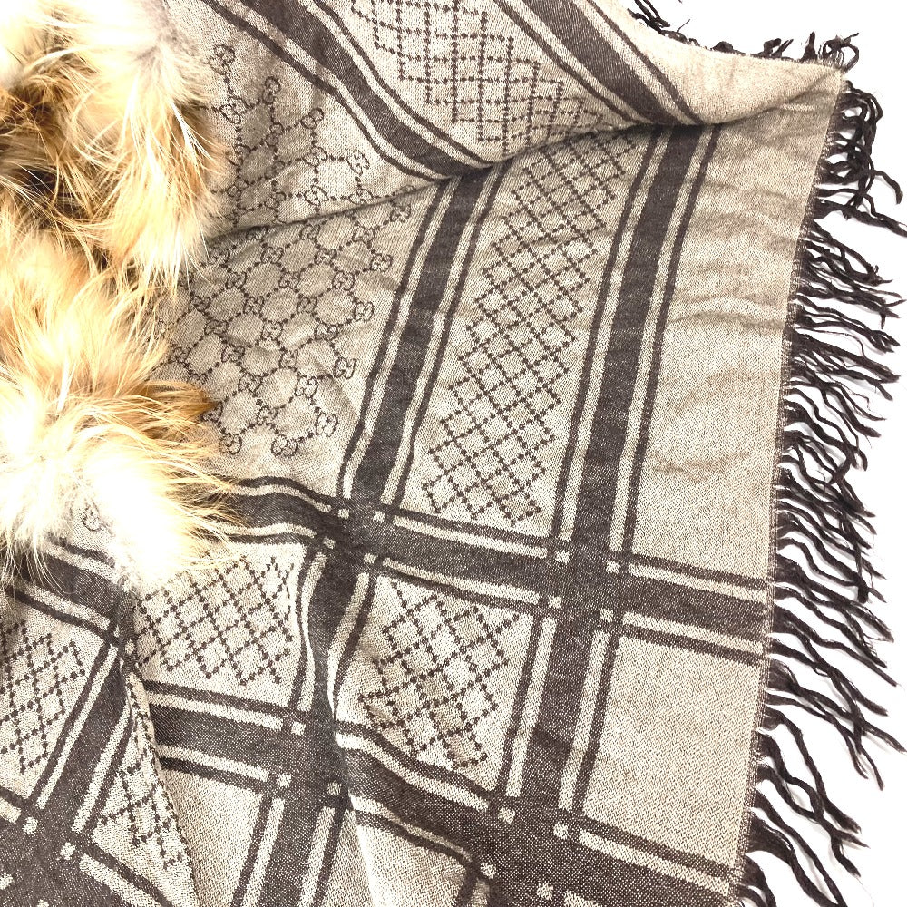 GUCCI Stall Wool, Silk, Fox beige GG with fur Women Used Authentic