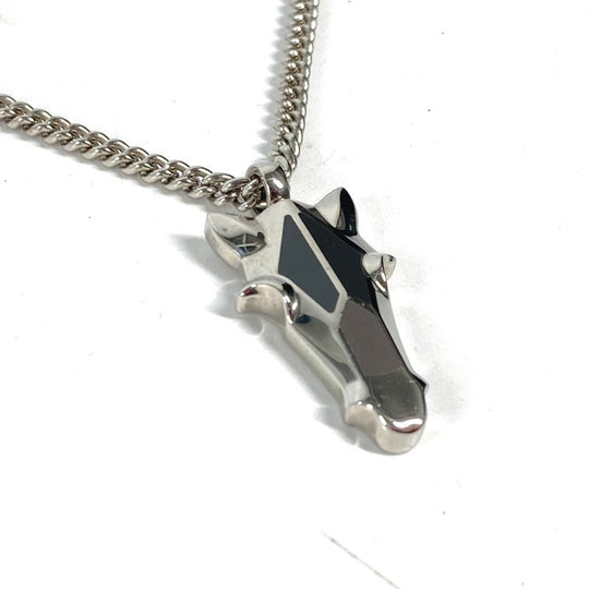 HERMES Necklace Metal, Buffalo Horn Silver Destroyer Horsehead mens Used Authentic