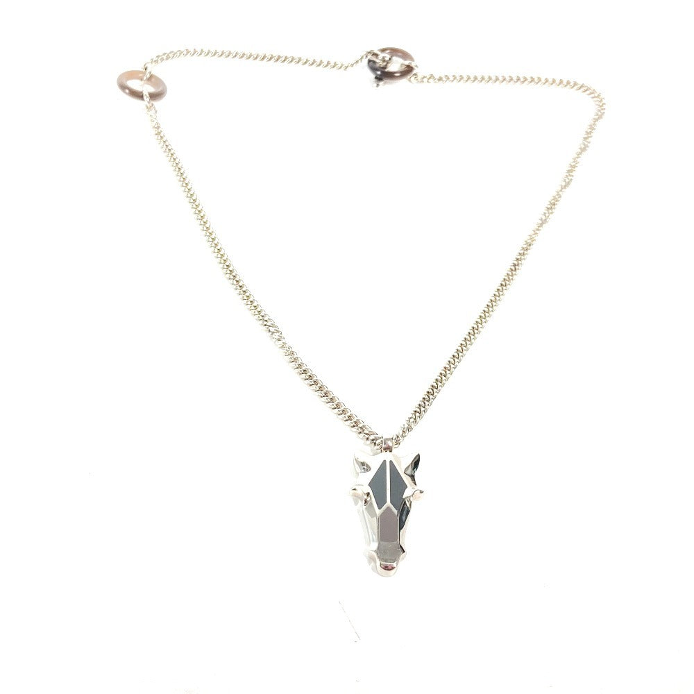 HERMES Necklace Metal, Buffalo Horn Silver Destroyer Horsehead mens Used Authentic