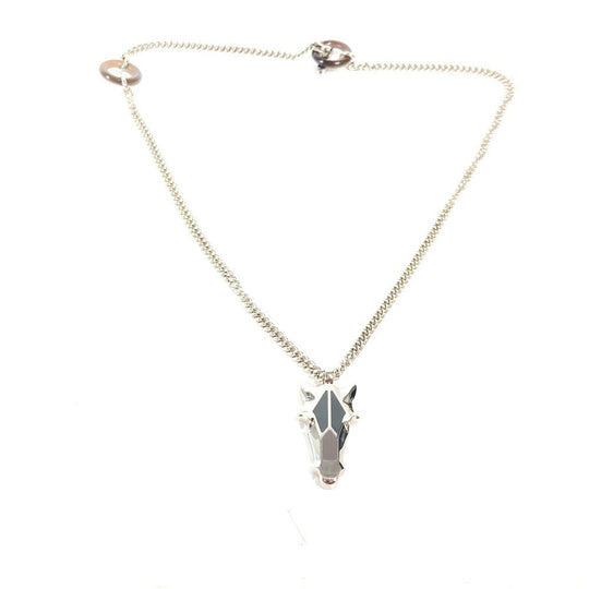 HERMES Necklace Metal, Buffalo Horn Silver Destroyer Horsehead mens Used Authentic