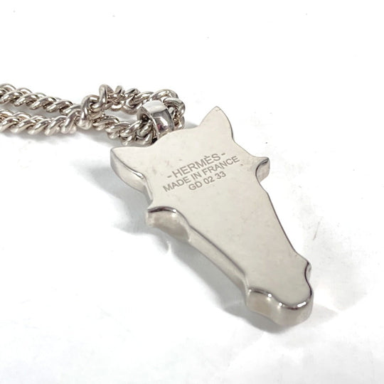 HERMES Necklace Metal, Buffalo Horn Silver Destroyer Horsehead mens Used Authentic