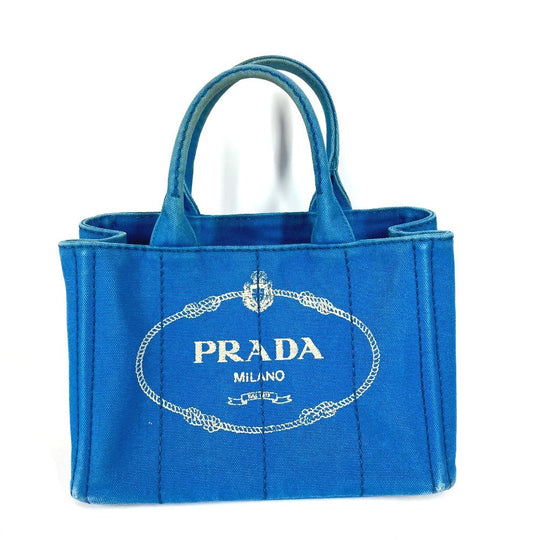 PRADA Handbag canvas blue logo Canapa mini Women Used Authentic