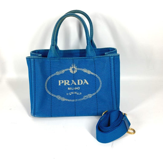 PRADA Handbag canvas blue logo Canapa mini Women Used Authentic