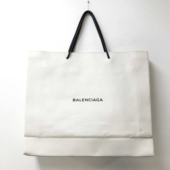 BALENCIAGA Shoulder Bag 482543 Calf leather white East West Shopping Bag L Women Used Authentic