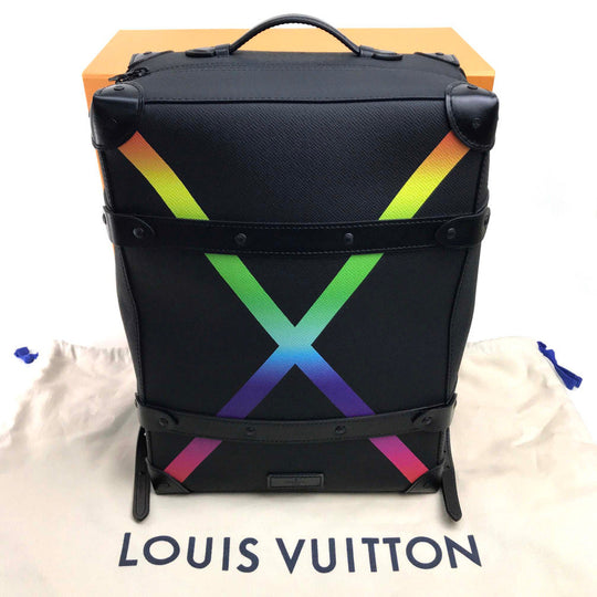 LOUIS VUITTON Backpack M30337 Taiga Leather black taiga rainbow Soft Trunk Backpack PM mens Used Authentic