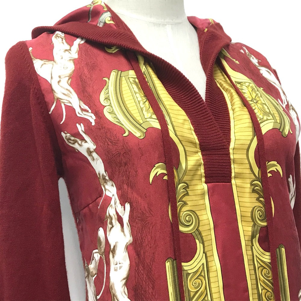 HERMES knit cashmere Red x yellow Tops shirt All-over print with hood Women 36 Used Authentic